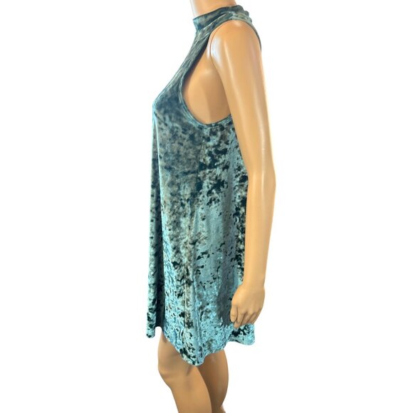Deep Sea Green Sleeveless Swing Dress in Crushed Velvet - Picture 3 of 5
